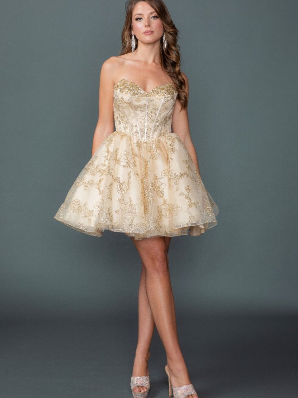NEW CHAMPAGNE Evening Gown Floor Length Formal Elegant Stunning 3436